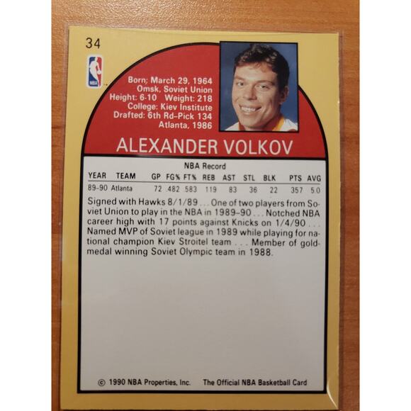 Alexander Volkov 1990-1991 NBA Hoops #34 - Rookie - Hawks - NBA - Fresh Pull - Picture 2 of 2